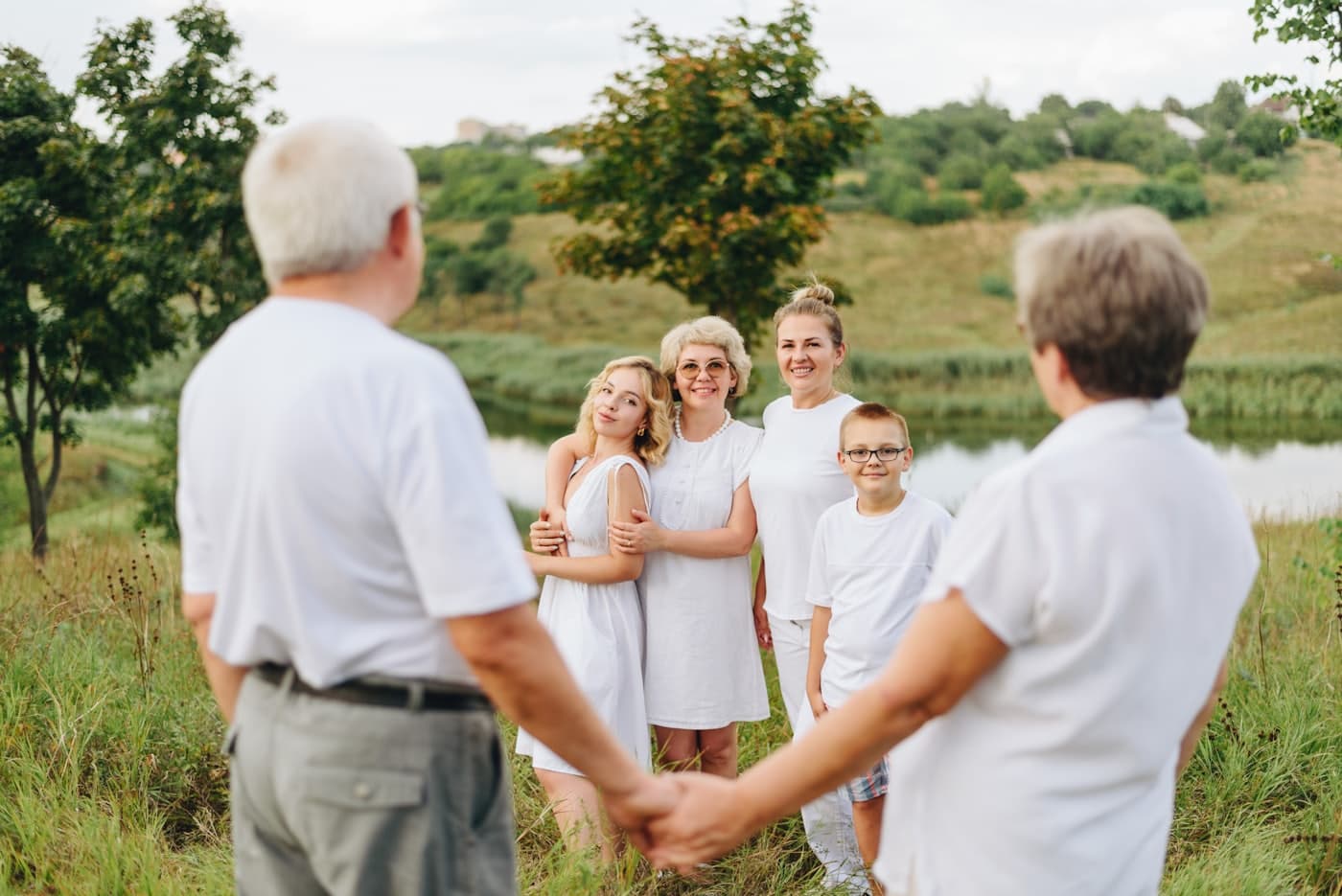 Neighbors of all ages gathered in an open field